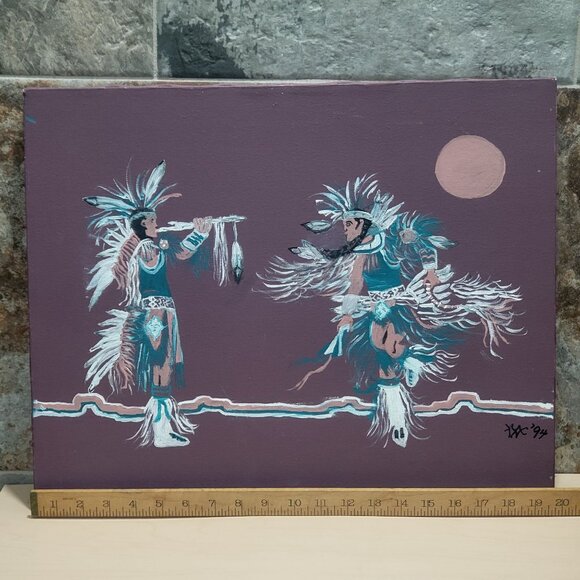 Vintage Native American Eagle Dance Canvas Painting 1994 Signed - Picture 9 of 13